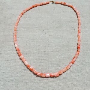 Vintage 14K Gold Natural Angel Skin Coral Dainty Carved Necklace